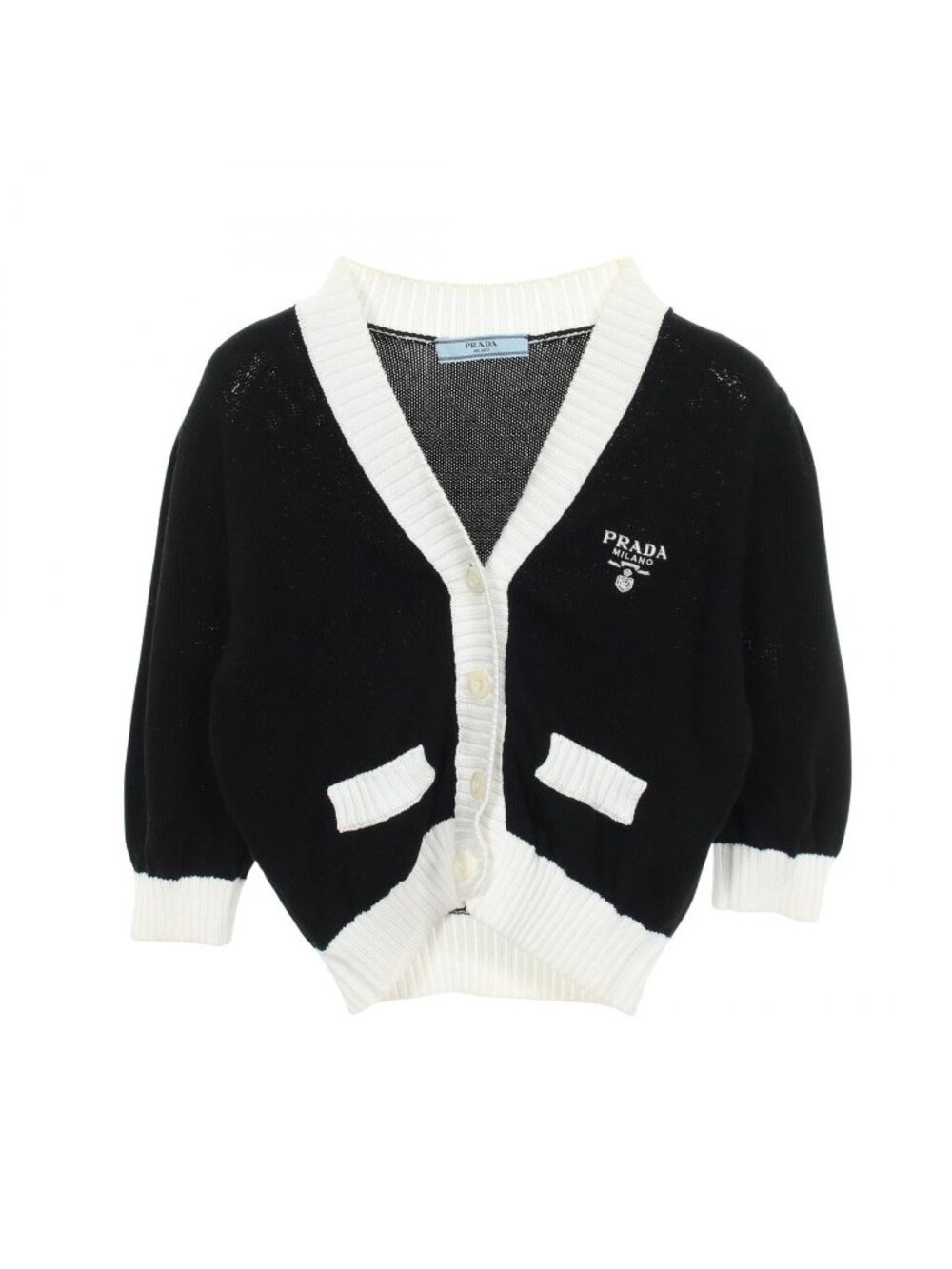 Prada Cardigan Logo Embroidery Cropped Cotton
